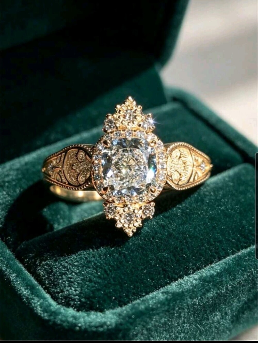 BRAND NEW ** Gold Vintage-Inspired Halo Engagement Ring with Clear Center Stone